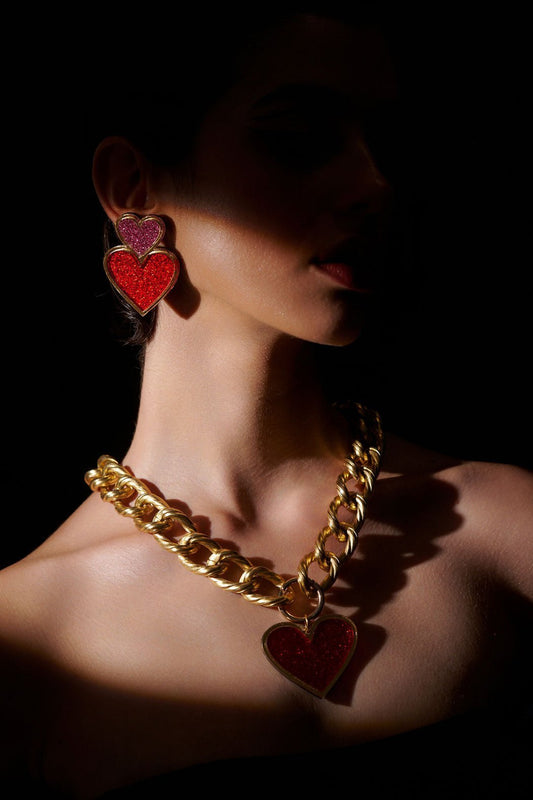 Ensemble collier et boucle d'oreille coeur profond