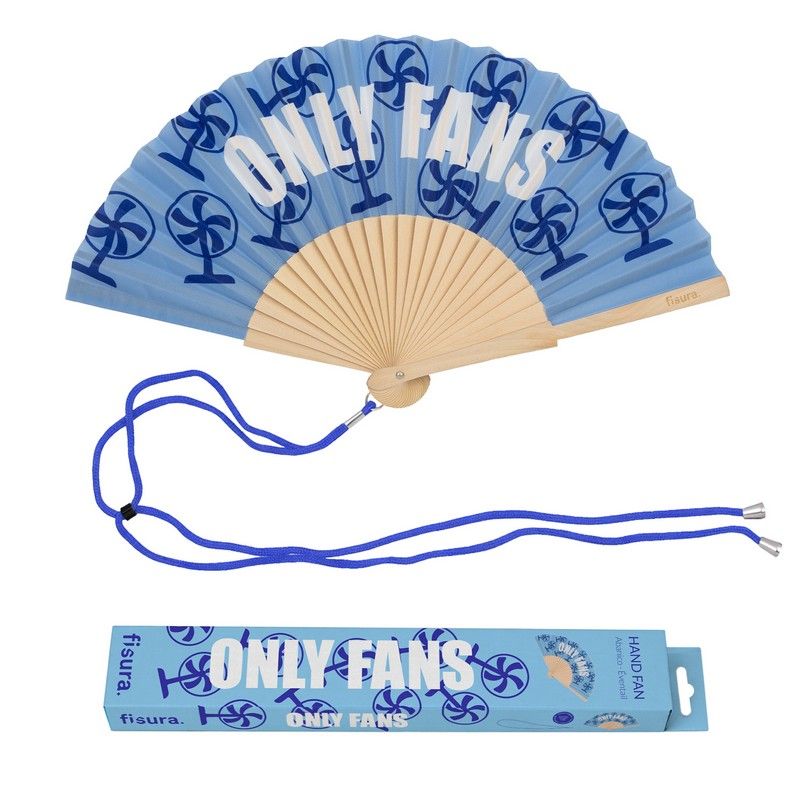 Eventail bleu " only fans " avec ventilateur
