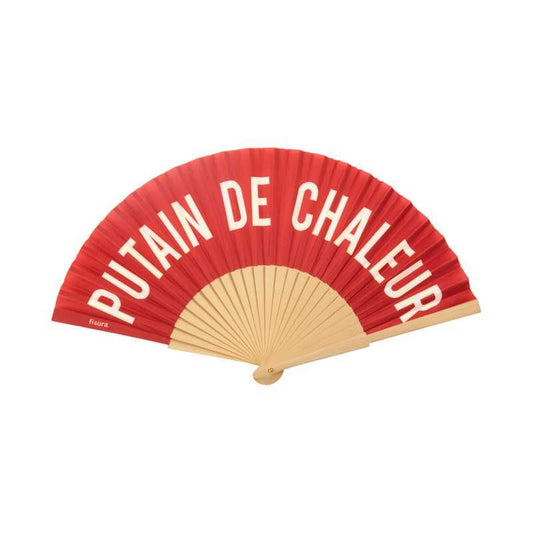 Eventail " putain de chaleur " rouge et blanc