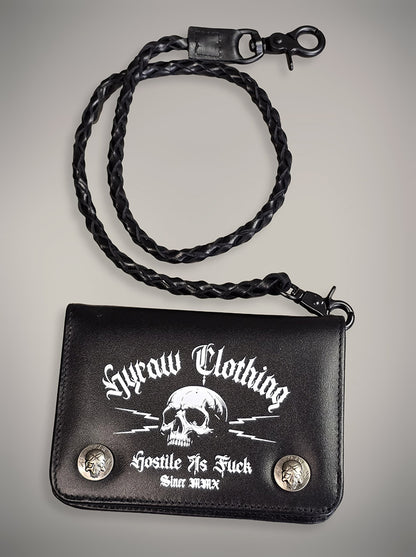Portefeuille HOSTILE AS FUCK en cuir et chaine skull