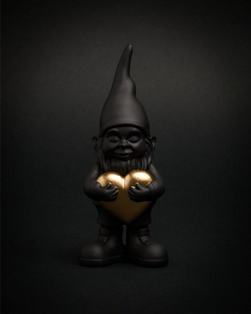 Figurine nain de jardin love noir et doré de 29 cm