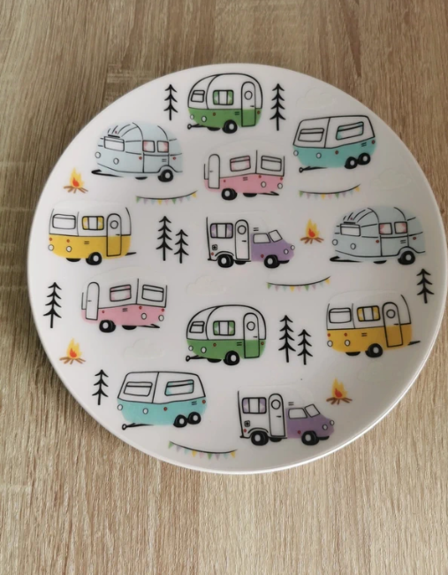 Ensemble de 4 assiettes à pique-nique camping en Plastique Recyclé rPET - Caravane