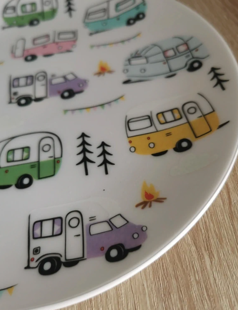 Ensemble de 4 assiettes à pique-nique camping en Plastique Recyclé rPET - Caravane