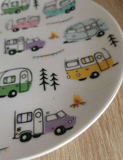 Ensemble de 4 assiettes à pique-nique camping en Plastique Recyclé rPET - Caravane